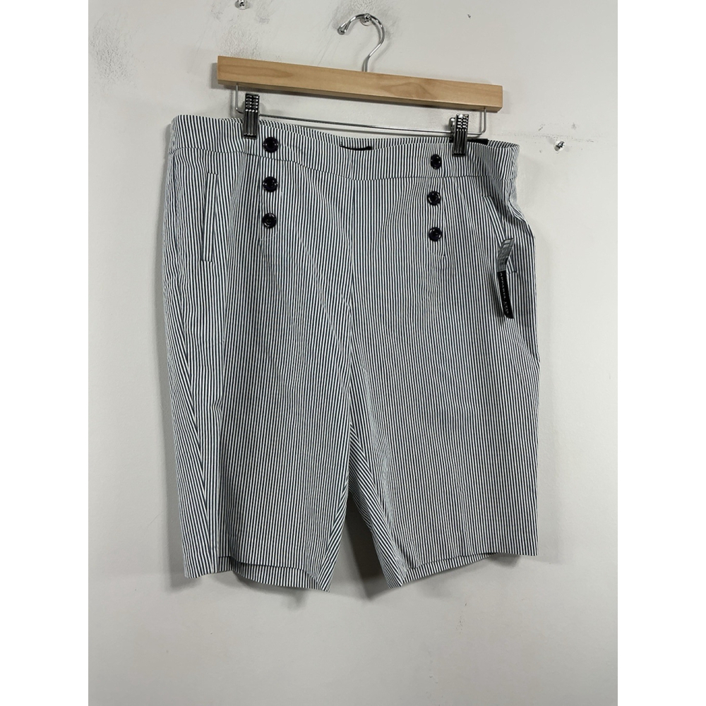 Womans SoHo Apparel Pullon Bermuda Shorts Large Blue White Stripe NWT